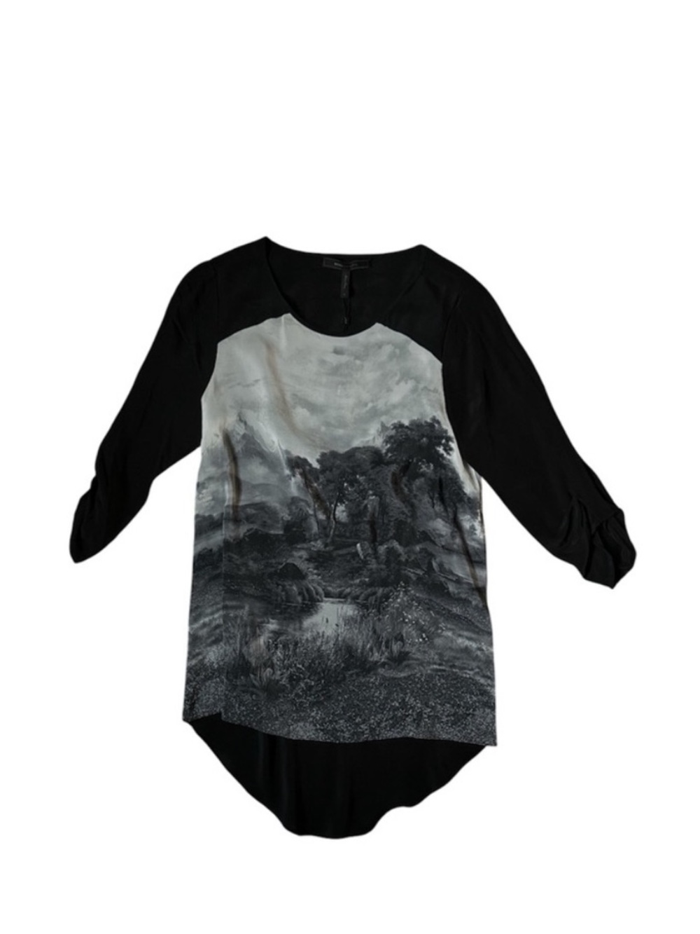 BCBGMaxAzria Black Scenic Print Raglan Long Sleeve Top